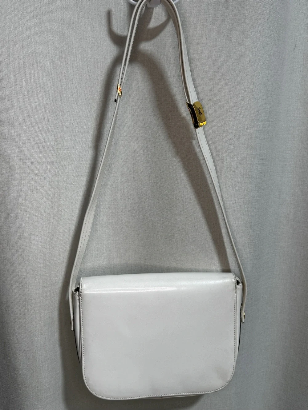 HC Paris White Solid Small Shoulder/Crossbody Bag Flap Magnetic Gold Hardware